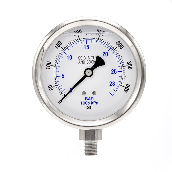 Pic Gauges 4 in Dial, 1/4 in NPT Male Lower Location, Stainless Steel Case Material PRO-301L-404I-01 - main